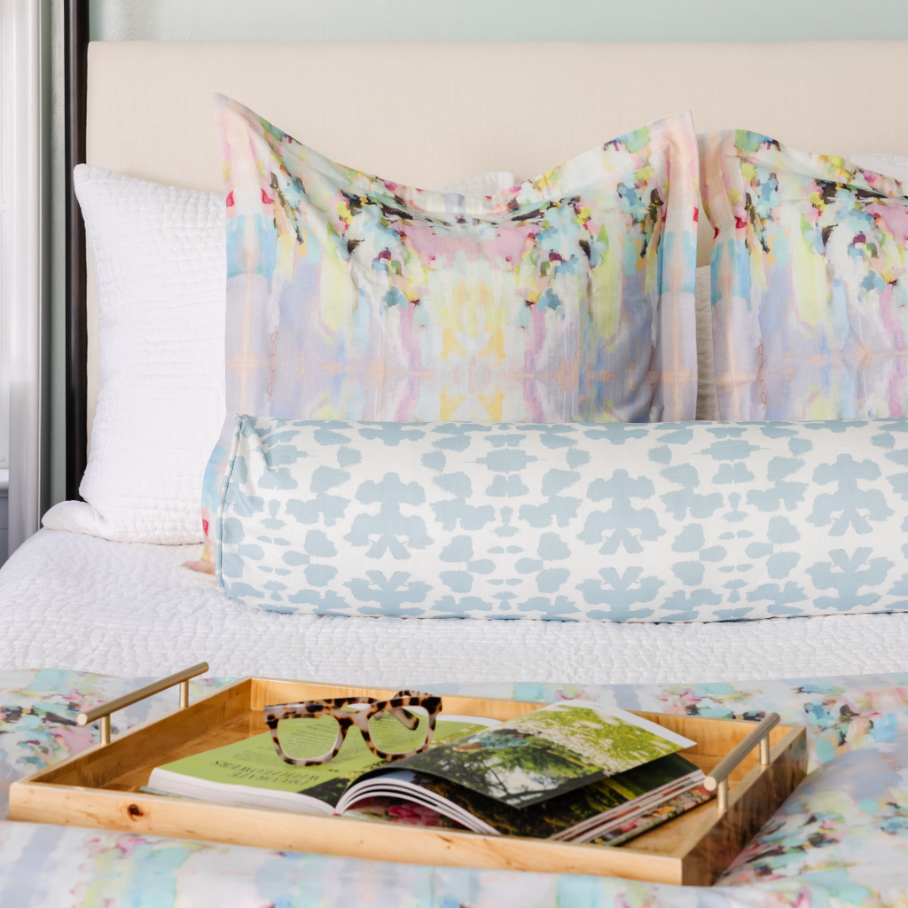 Chintz Mist Round Bolster Pillow for that comfy morning in bed