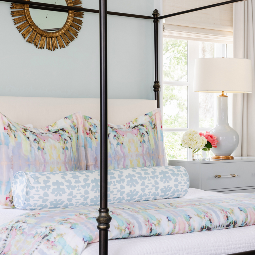 Chintz Mist Round Bolster Pillow adds a finishing touch