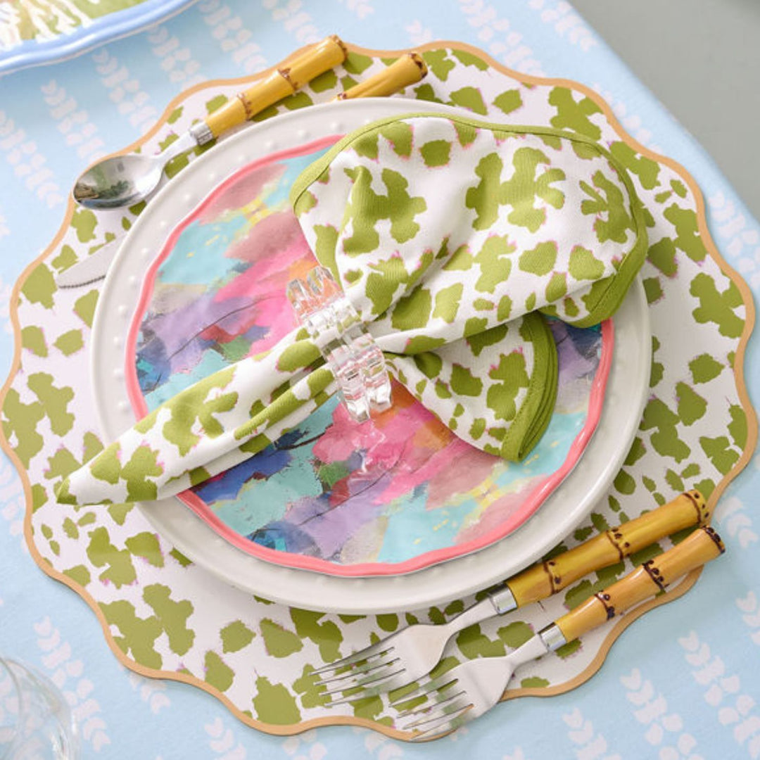 Chintz Green Scalloped Dinner Napkins