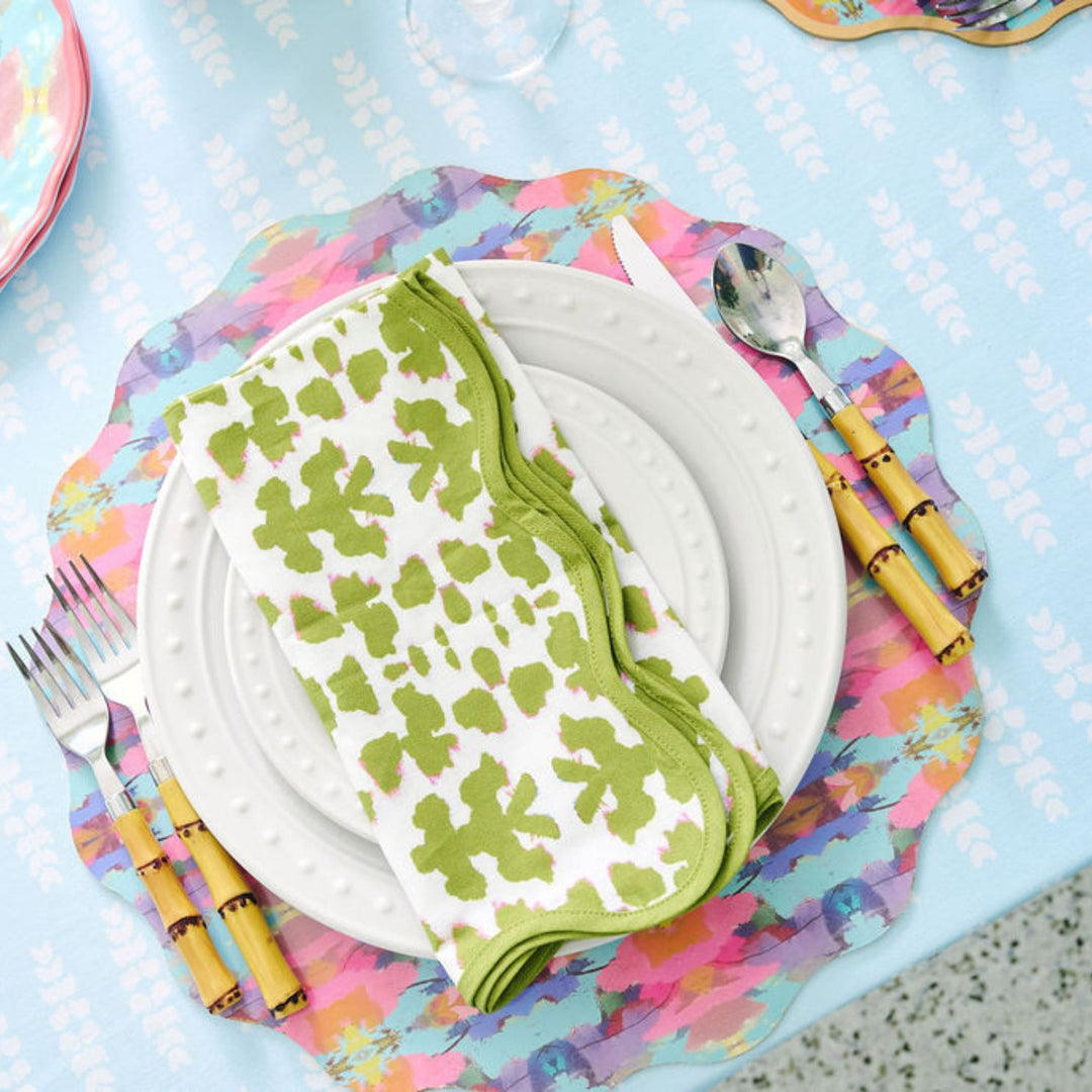 Chintz Green Scalloped Dinner Napkins