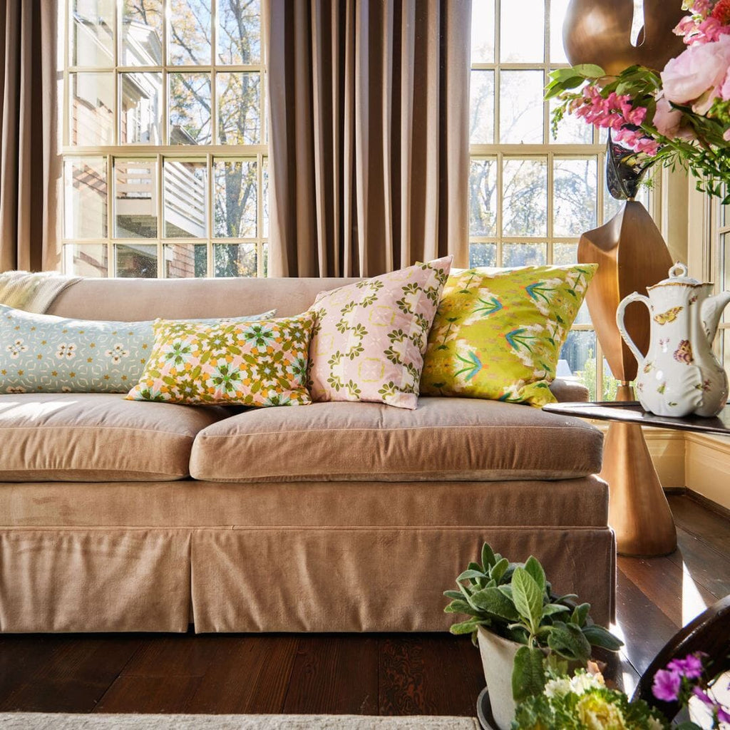 Primrose Mauve Throw Pillow sofa display