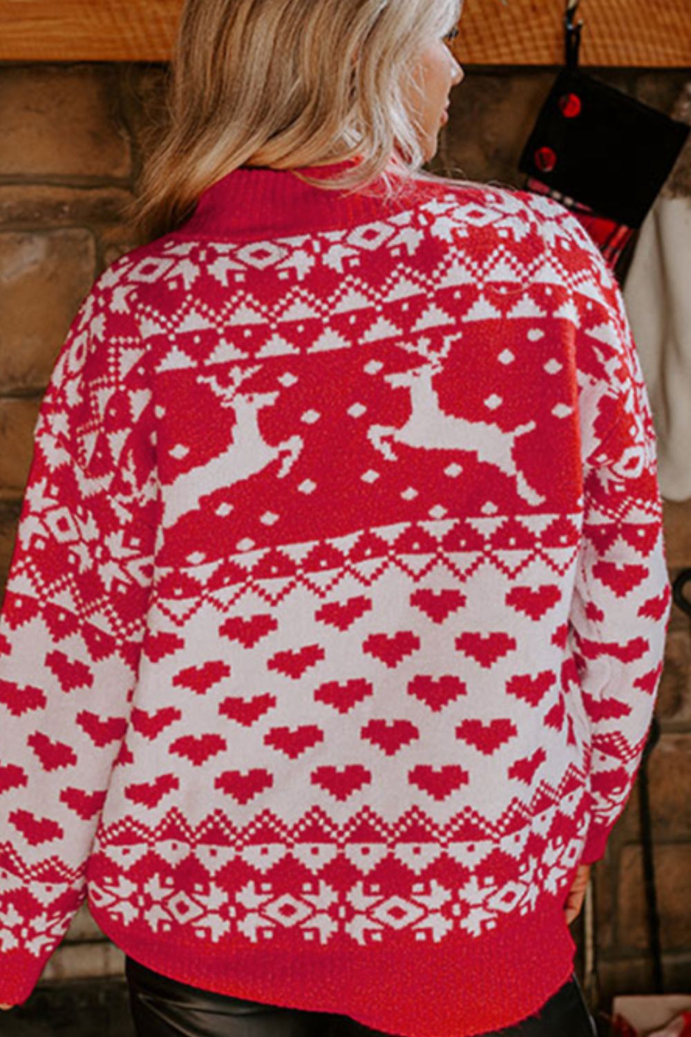 Christmas Element Turtleneck Long Sleeve Sweater in fiery red