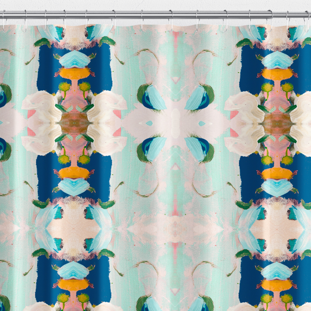 Monet's Garden Navy Scalloped Shower Curtain