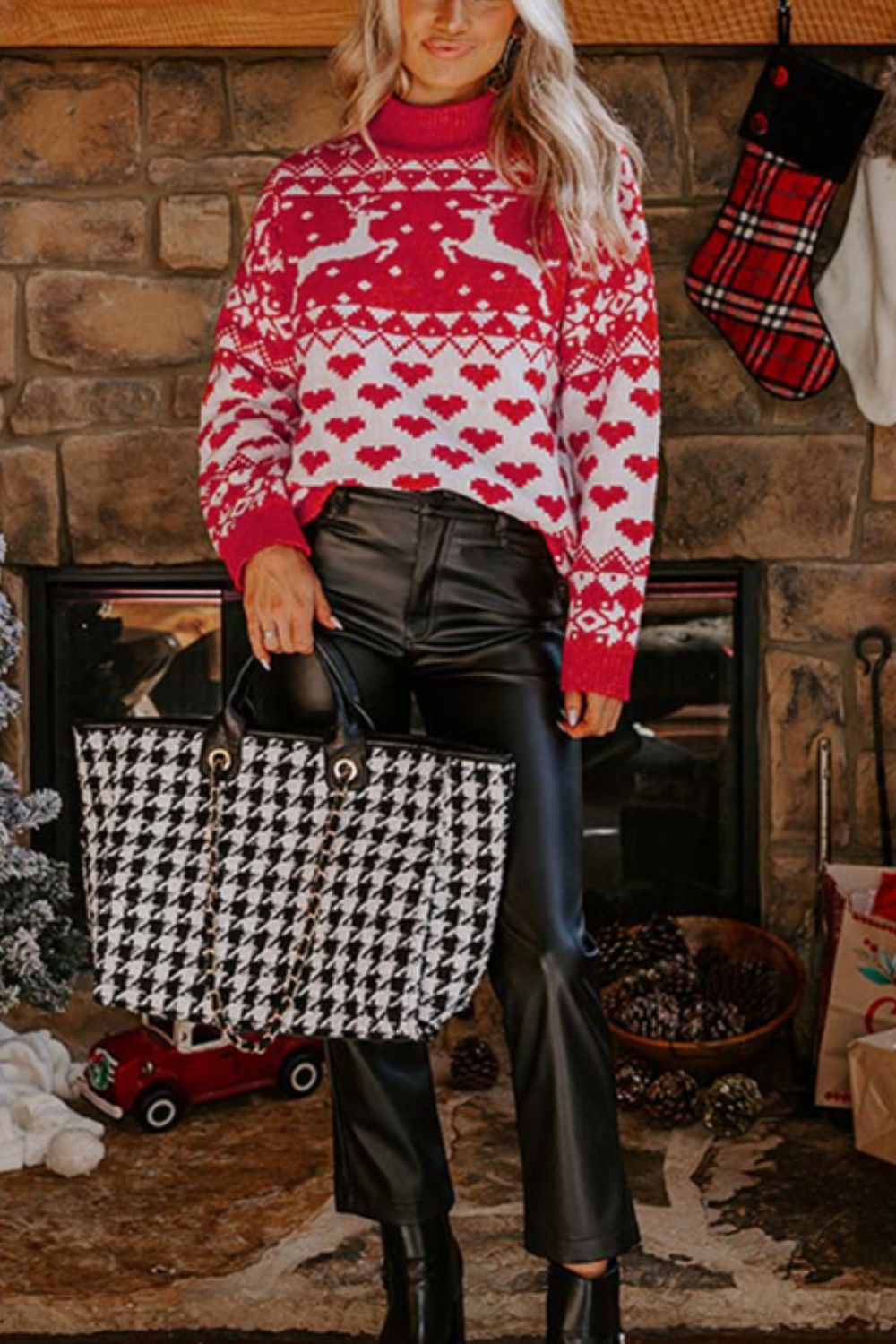 Christmas Element Turtleneck Long Sleeve Sweater in fiery red