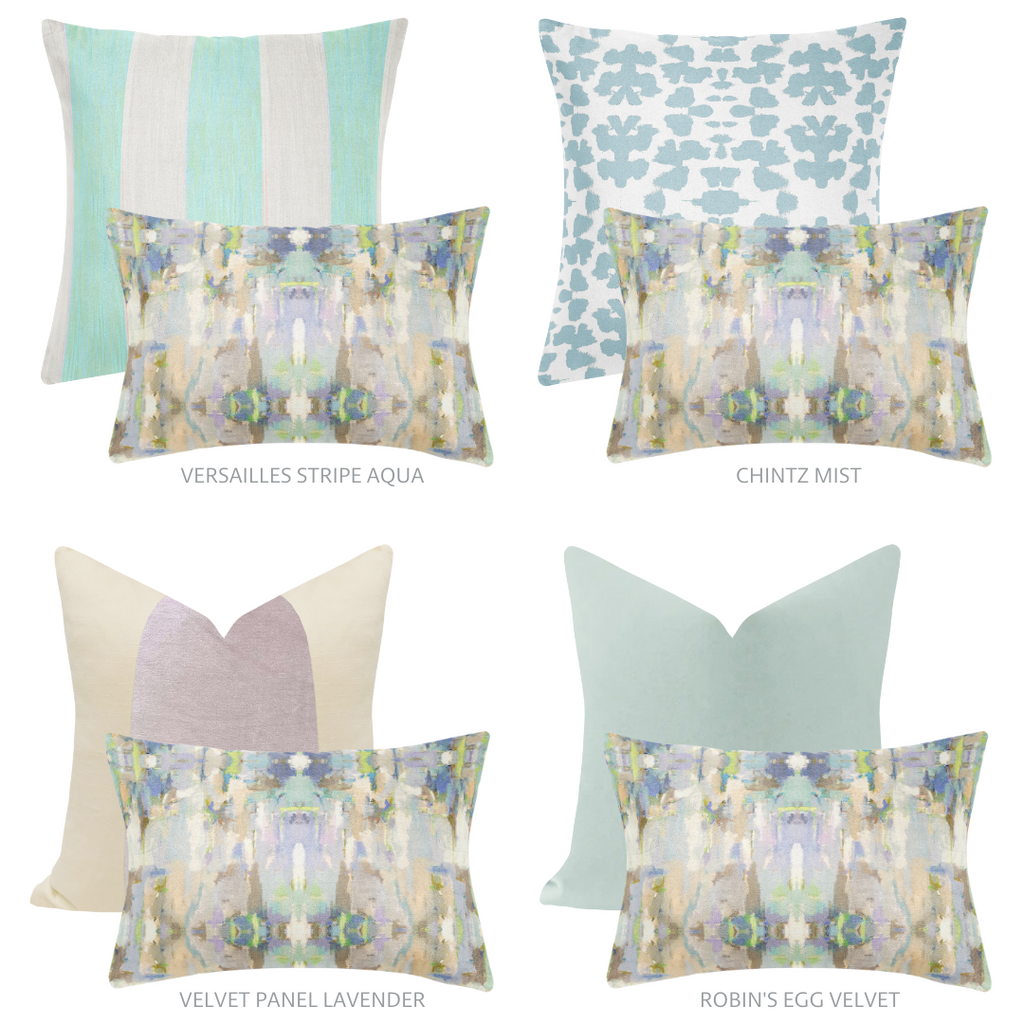 Sea Glass Throw Pillow with a variety of complemetary patterns