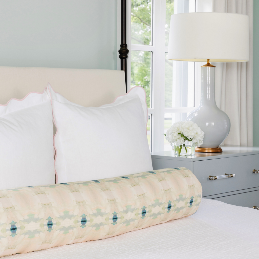 Coral Bay Pale Blue Round Bolster Pillow adds that subtle accent