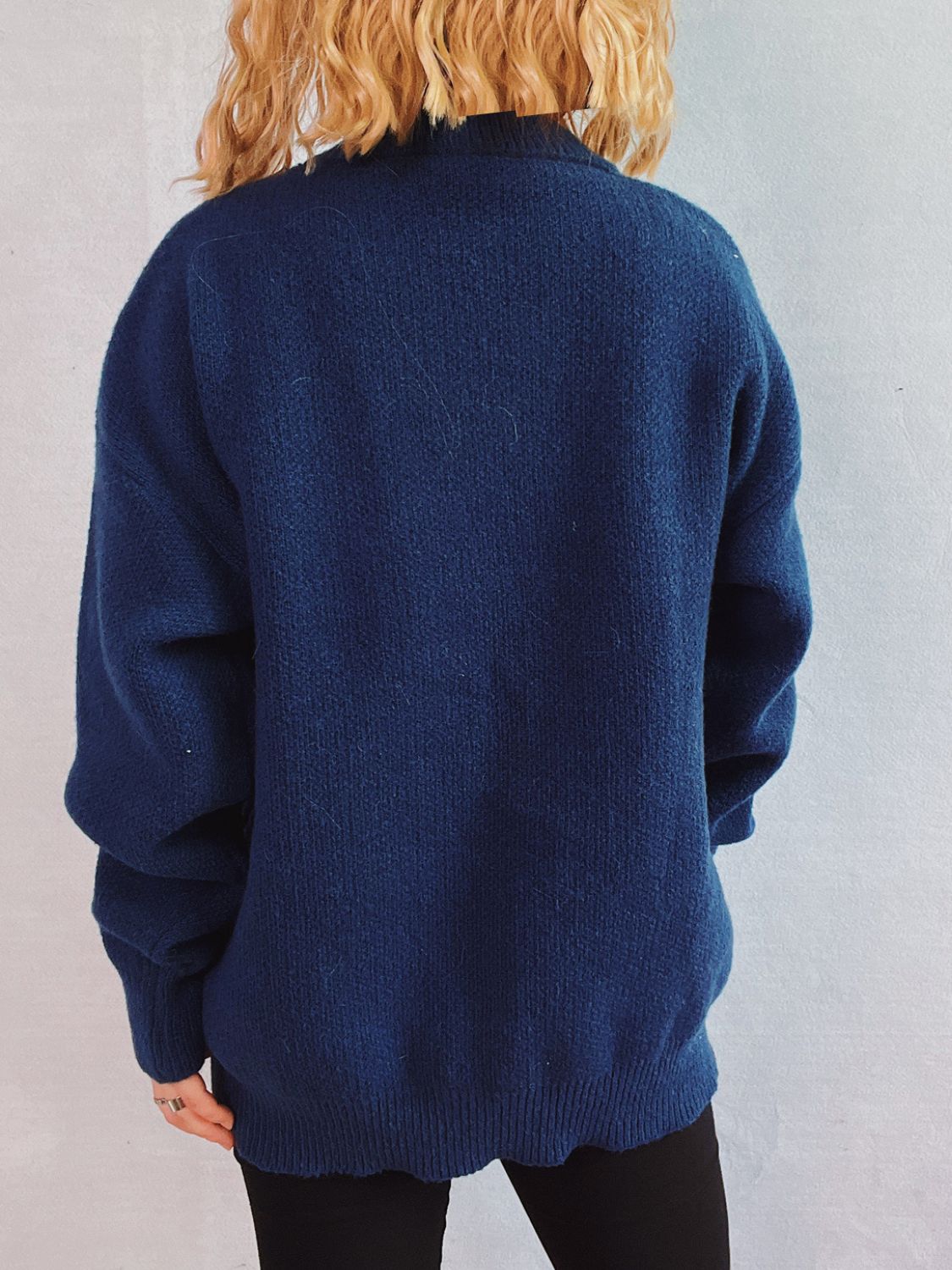 Santa Round Neck Long Sleeve Sweater in dark blue