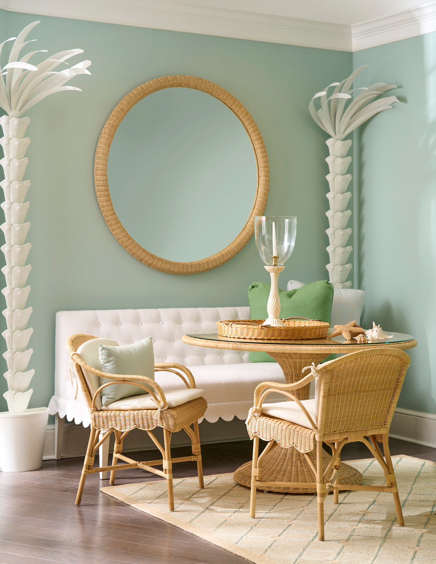 Biscayne Dining Table by Amanda Lindroth 48" round rattan dining table in cozy setting