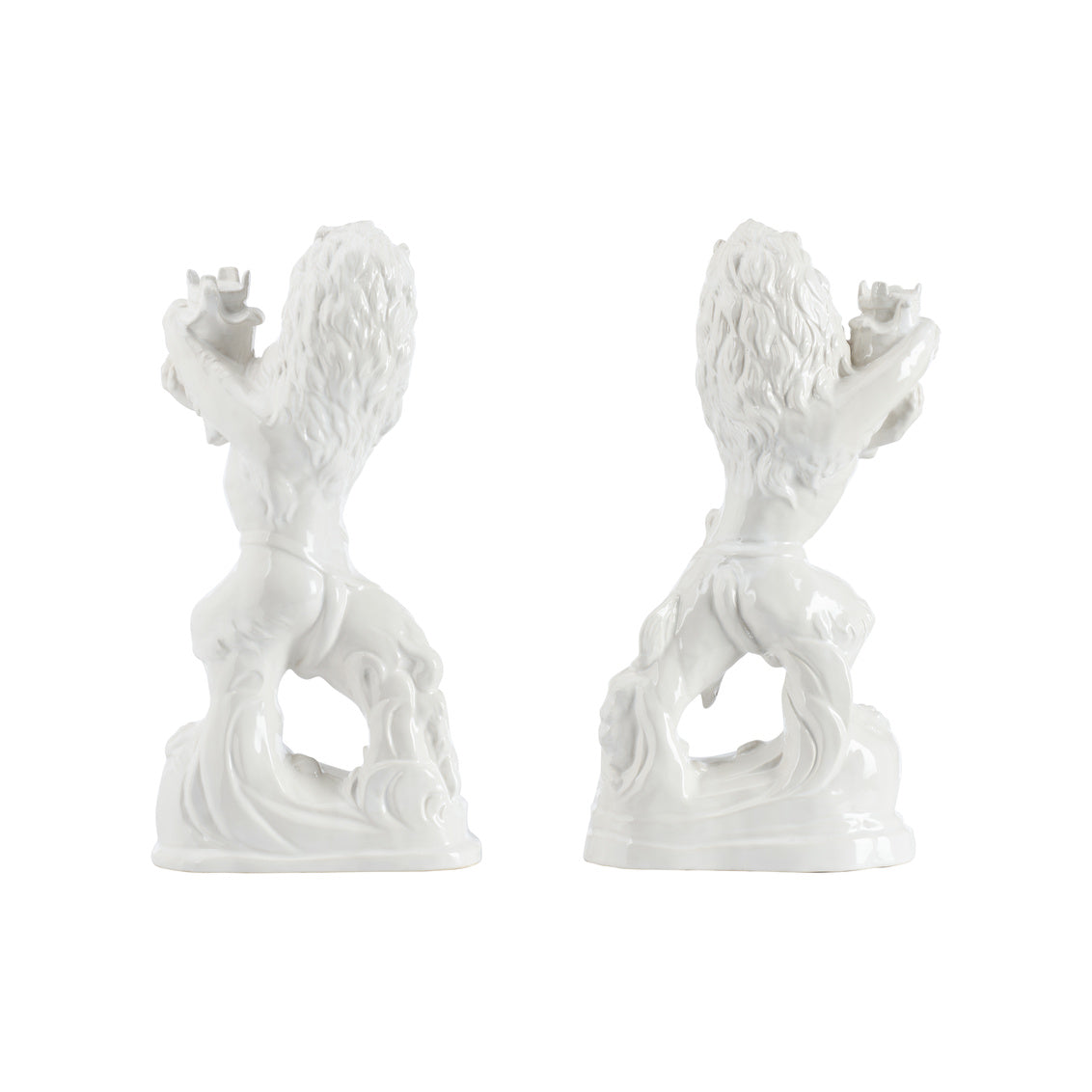 Faience Lions (Pr) - White in ceramic with white glaze, opposing view