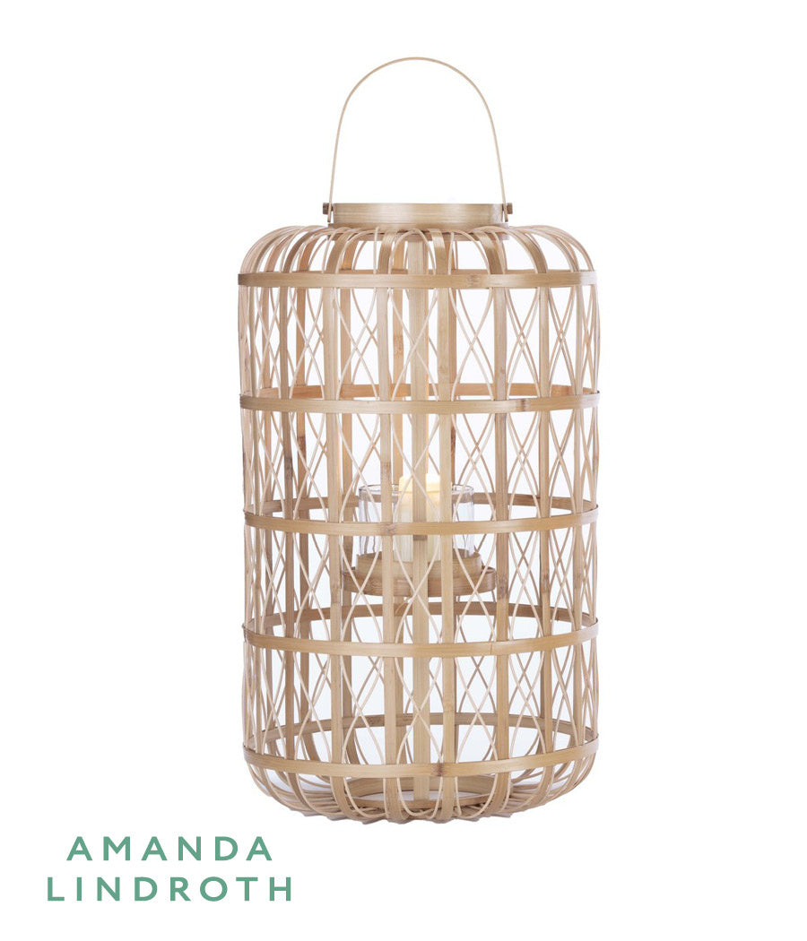 Harbour Island Lantern-Large stands 44" tall, open-weave rattan