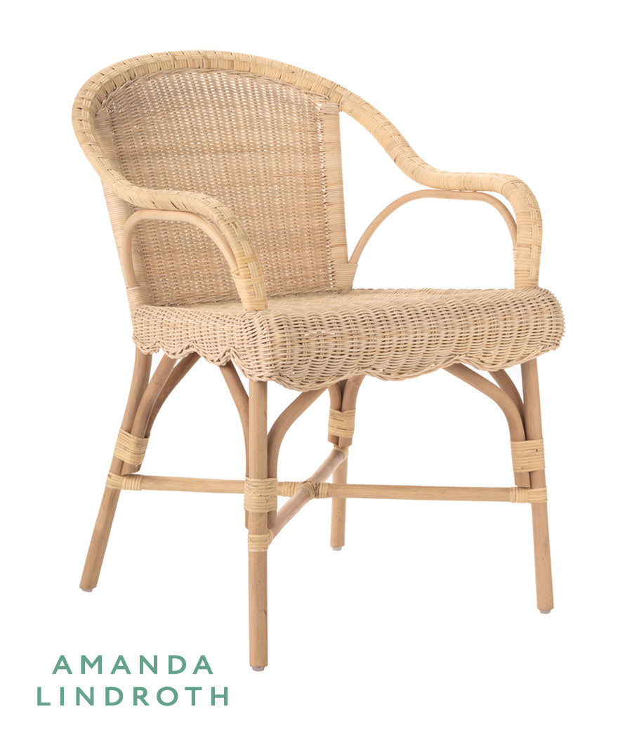 Hope Hill Chair by Amanda Lindroth in natural rattan with scalloped edge.