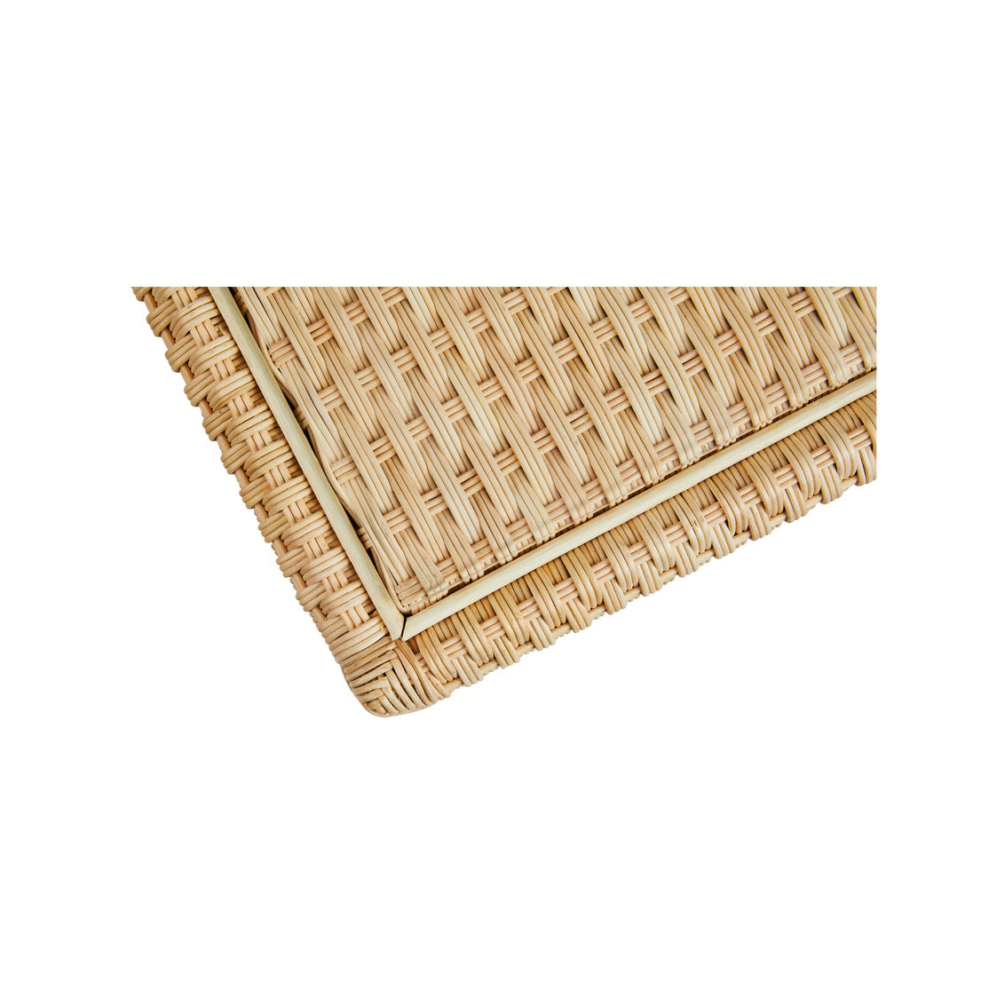 Hope Town Side Table by Amanda Lindroth is made from natural wicker with an intricate weave.
