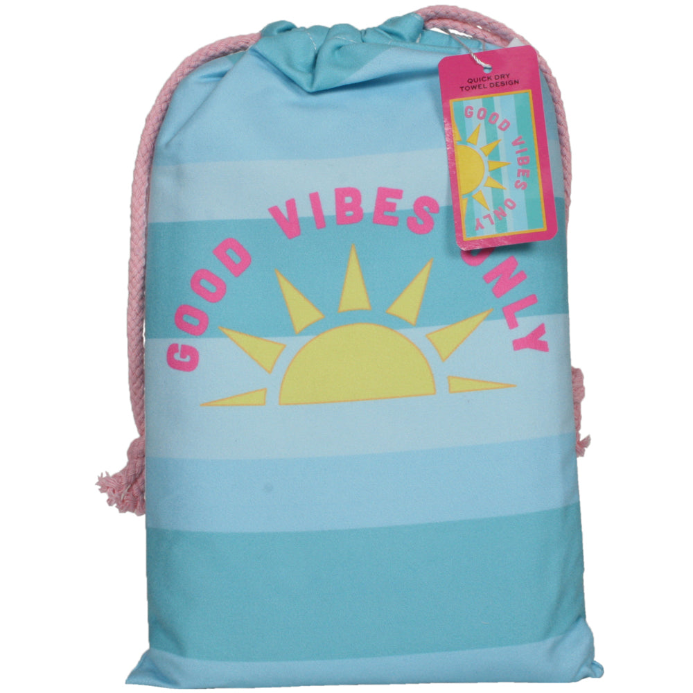 Good Vibes Only Quick Dry Beach Towel matching carry pouch