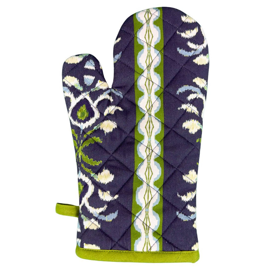 Rosemary Stripe Indigo Oven Mitt and Pot Holder Set 100% cotton exterior