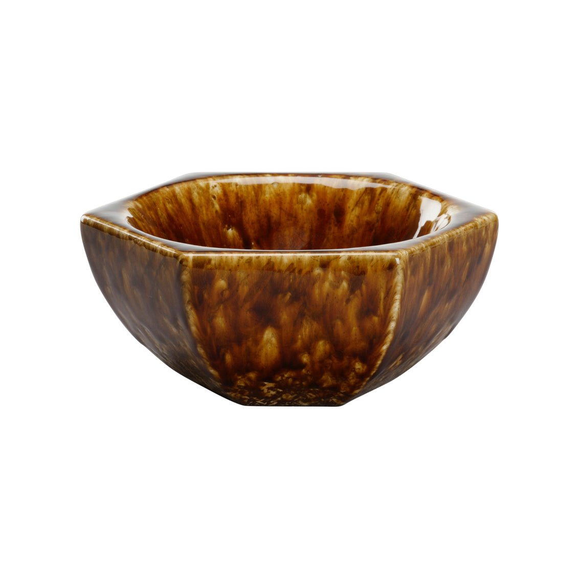 Tortoise Hexagonal Ceramic Bowl in mottled brown glaze