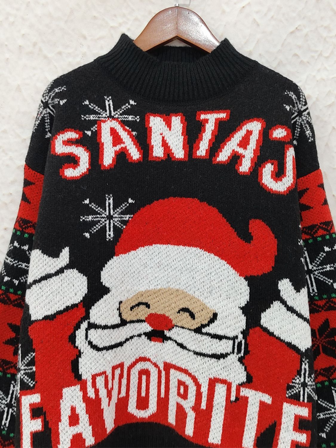 Santa Mock Neck Long Sleeve Sweater in black