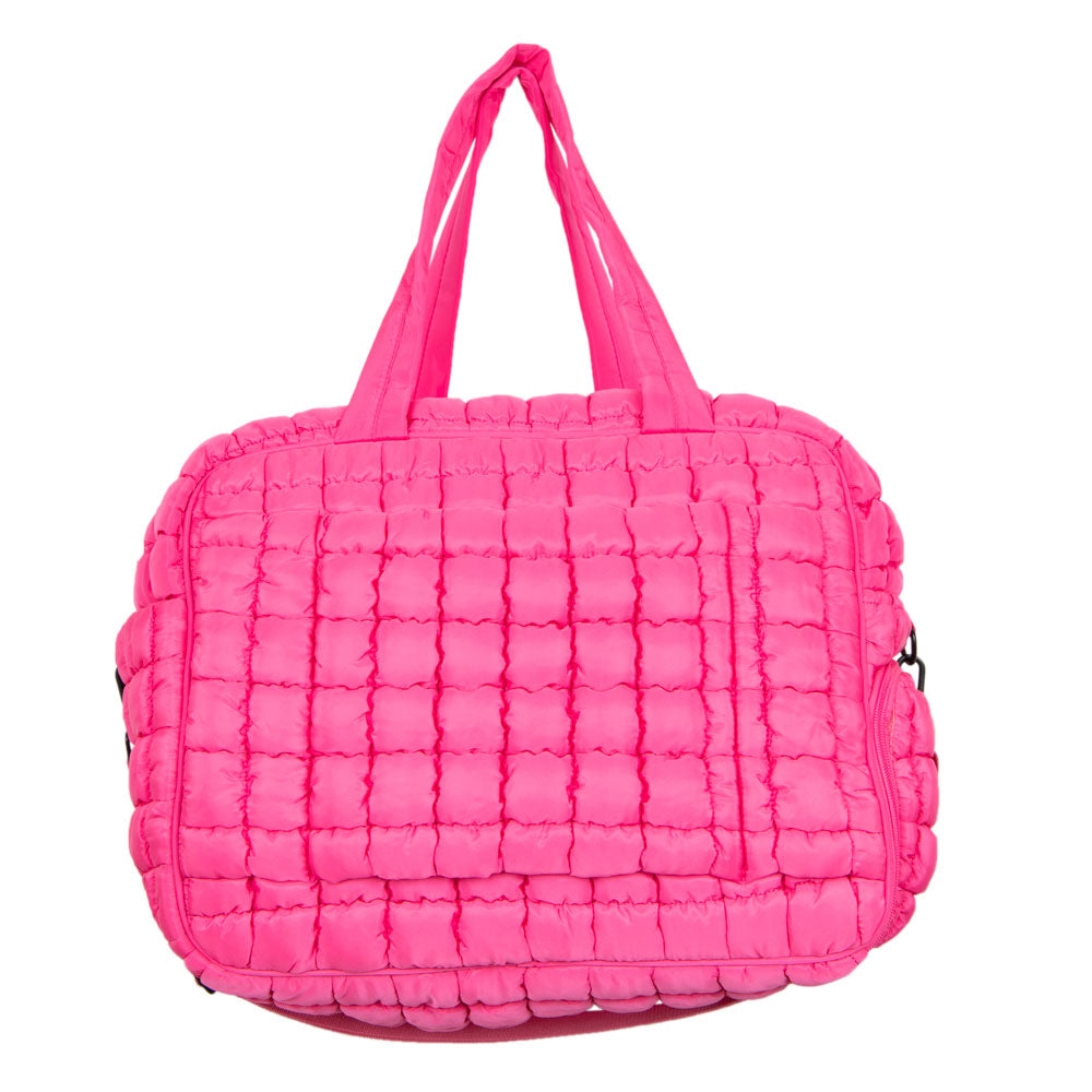 Hot Pink Quilted Weekender Bag back view