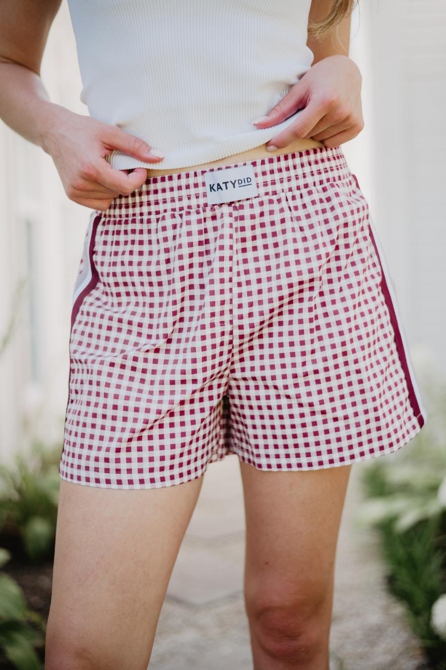 Maroon Plaid Women's Boxer Shorts