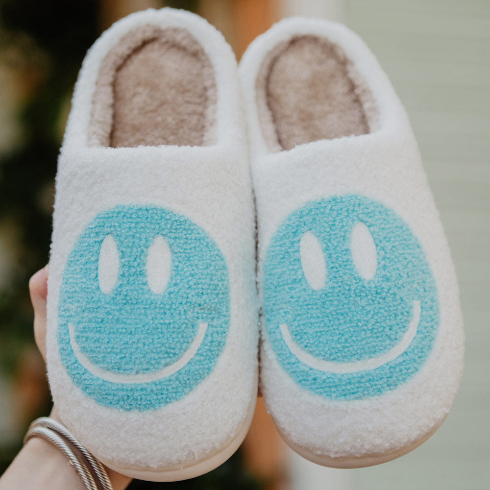 Aqua Happy Face Cozy Slippers