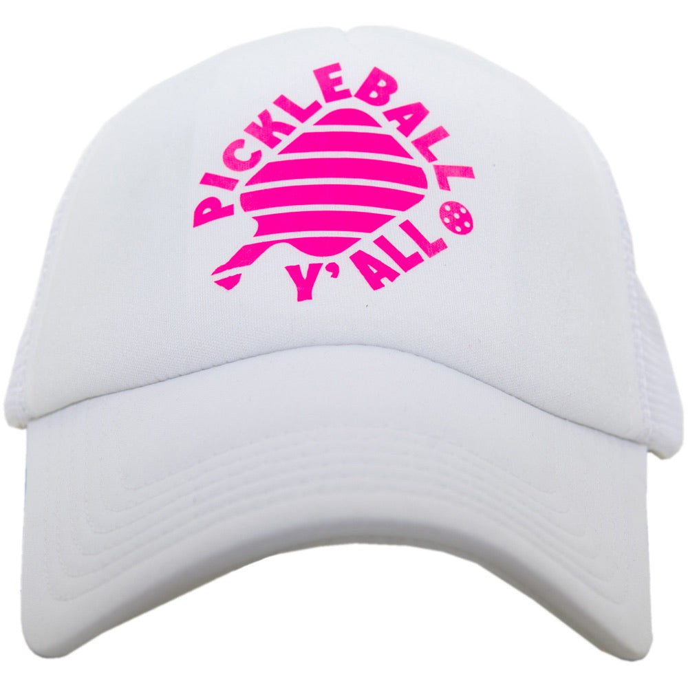 Pickle Ball Y'all Foam Trucker Hat in white