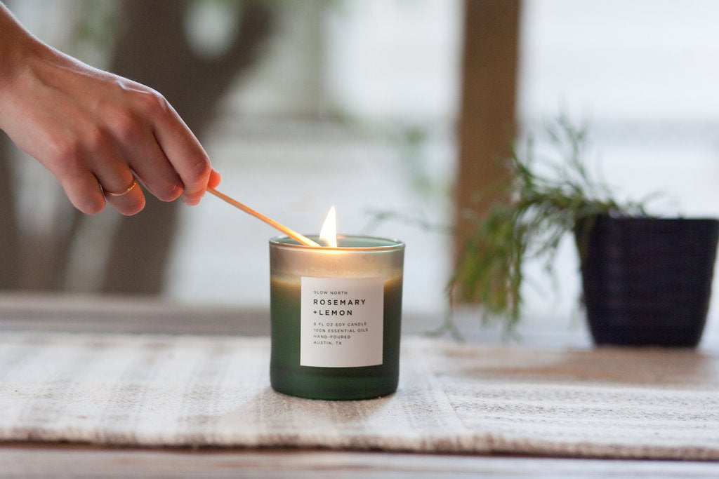 Slow North 100% Rosemary and Lemon essential oil wax candle lifestyle image