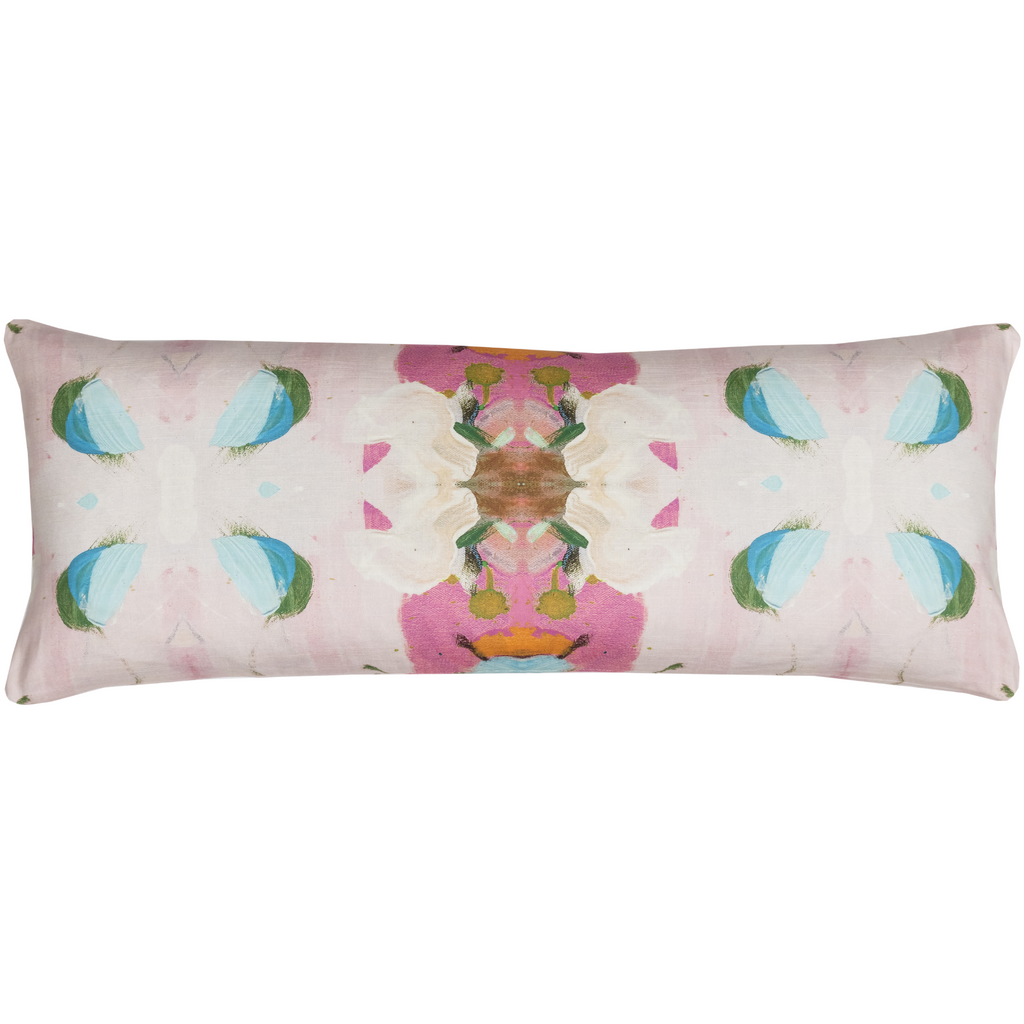 Monet's Garden Pink Linen Throw Pillow 14" x 36" bolster