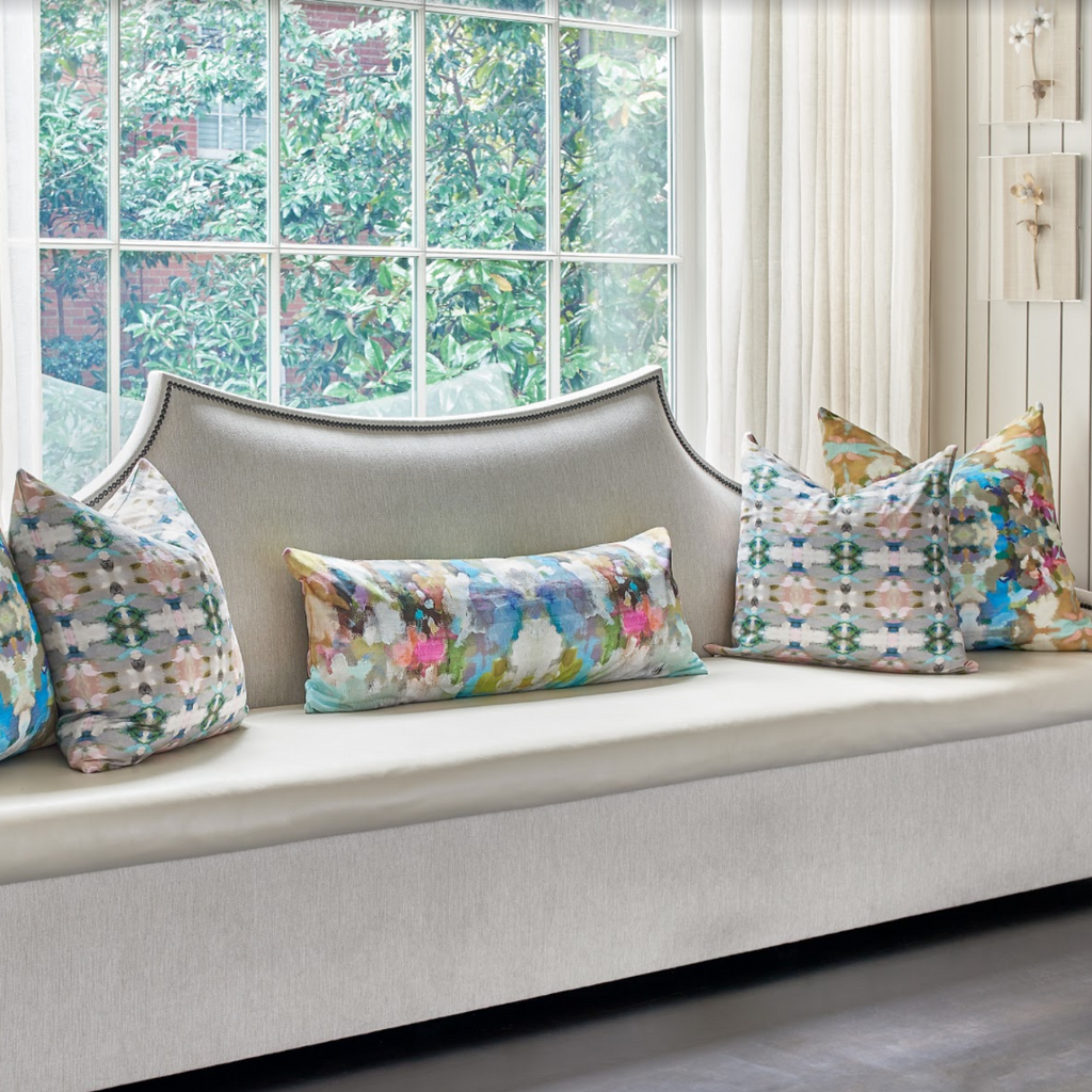 Indigo Girl Green Linen Pillow in sofa display