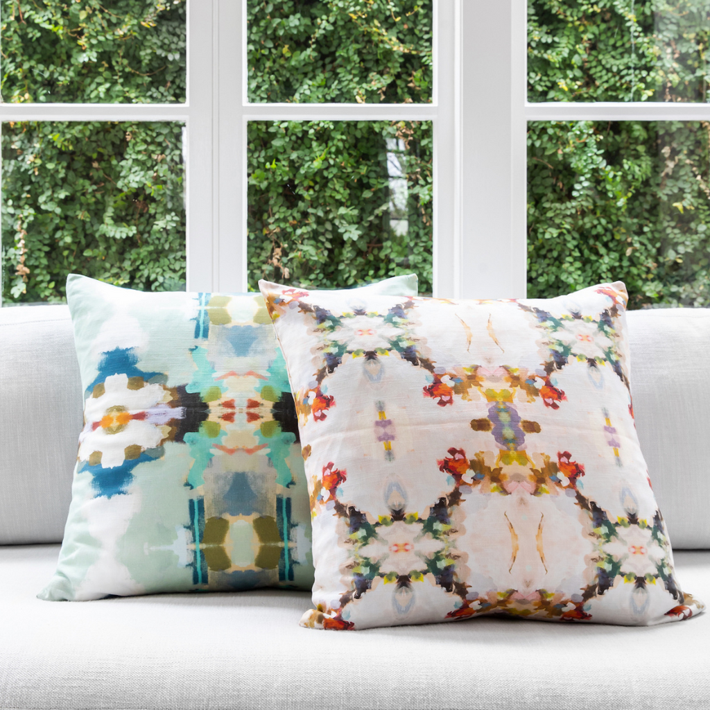 Orchid Blossom Linen Throw Pillow sofa display