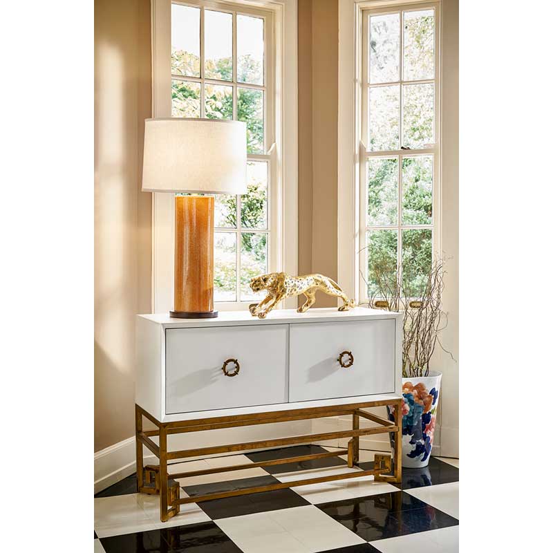 Anderson table lamp on display with Leopard