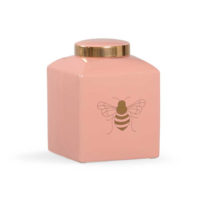Bee Gracious ginger jar in coral with gold metallic royal bee from Chelsea House