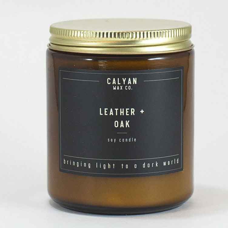 Amber Jar Candle with Bronze Lid Leather & Oak Calyan Wax Co.