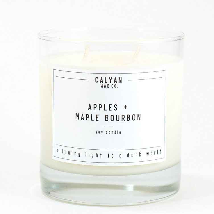 Calyan Glass Tumbler Candle Apples and Maple Bourbon Scents 
