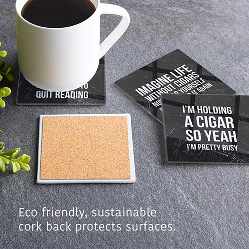 Cigars & Bourbon Truth #2 Glass Coaster Set with cork back