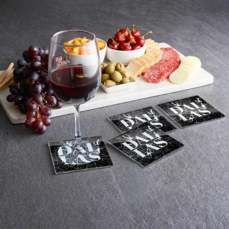 Dallas Map Square Glass Coaster Set