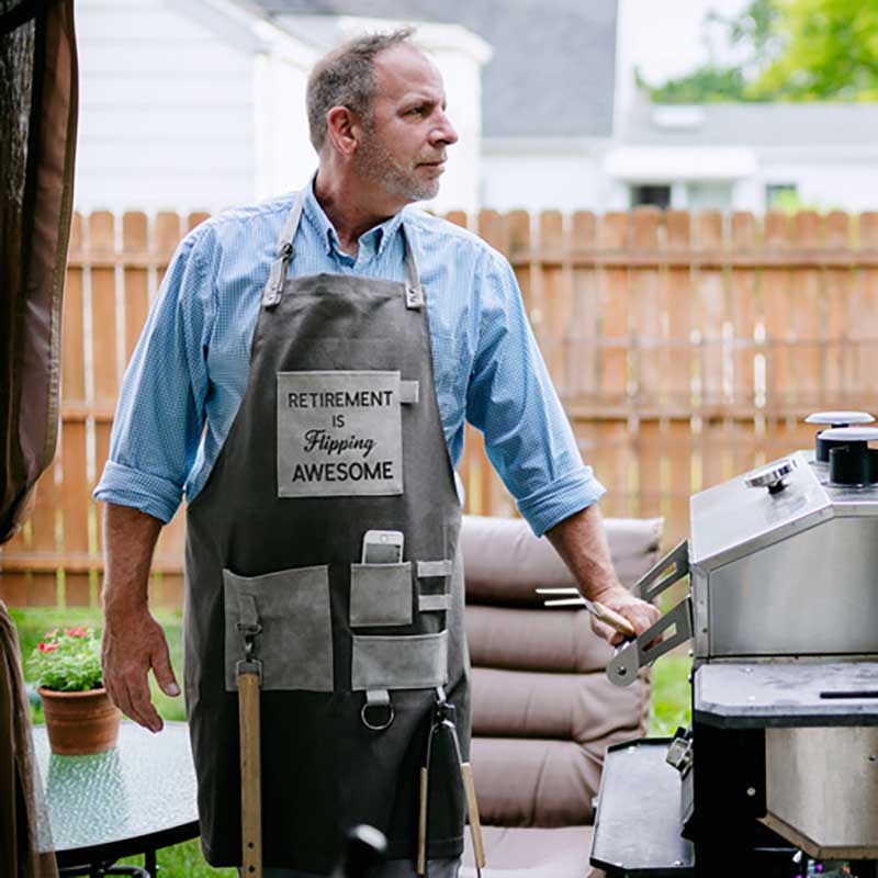 Retirement is Flipping Awesome grillng apron showing man at grill