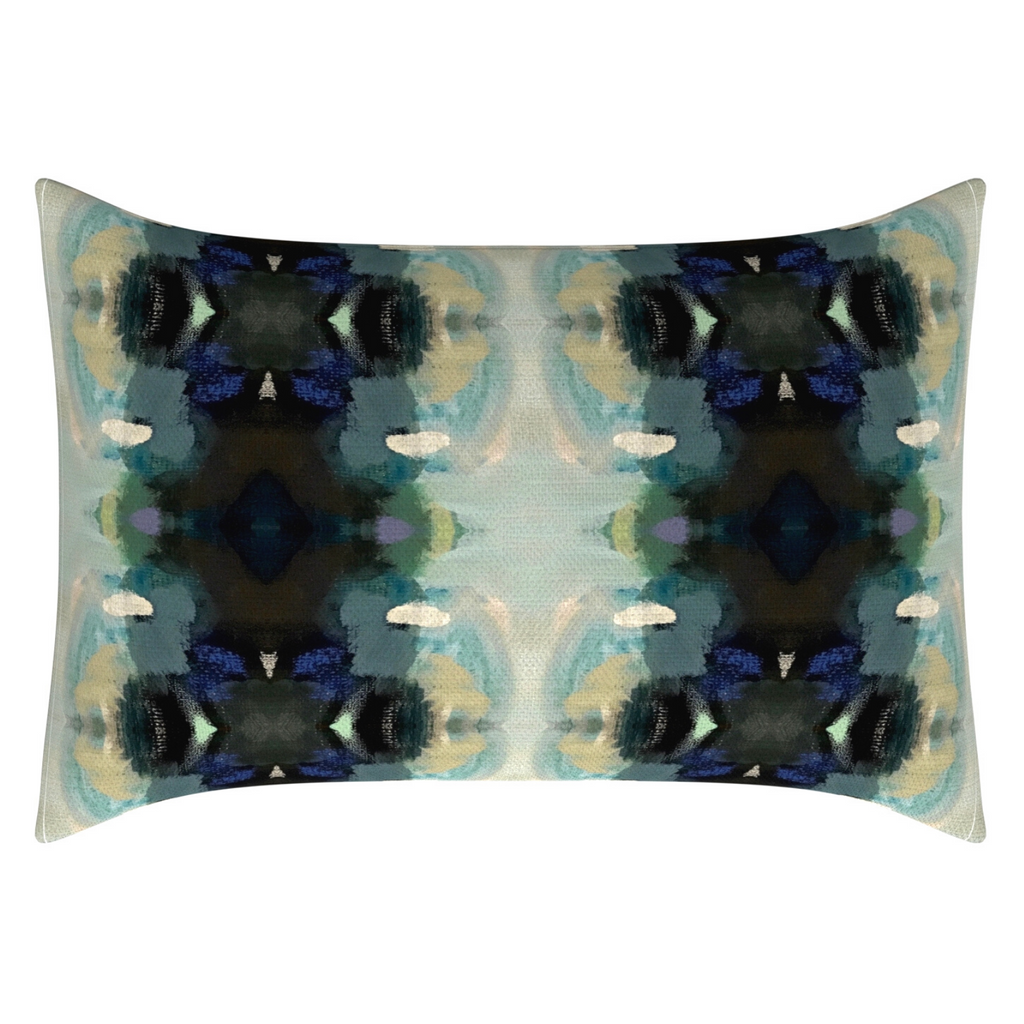 Orchid Blossom Navy Linen Throw Pillow 14" x 20" lumbar