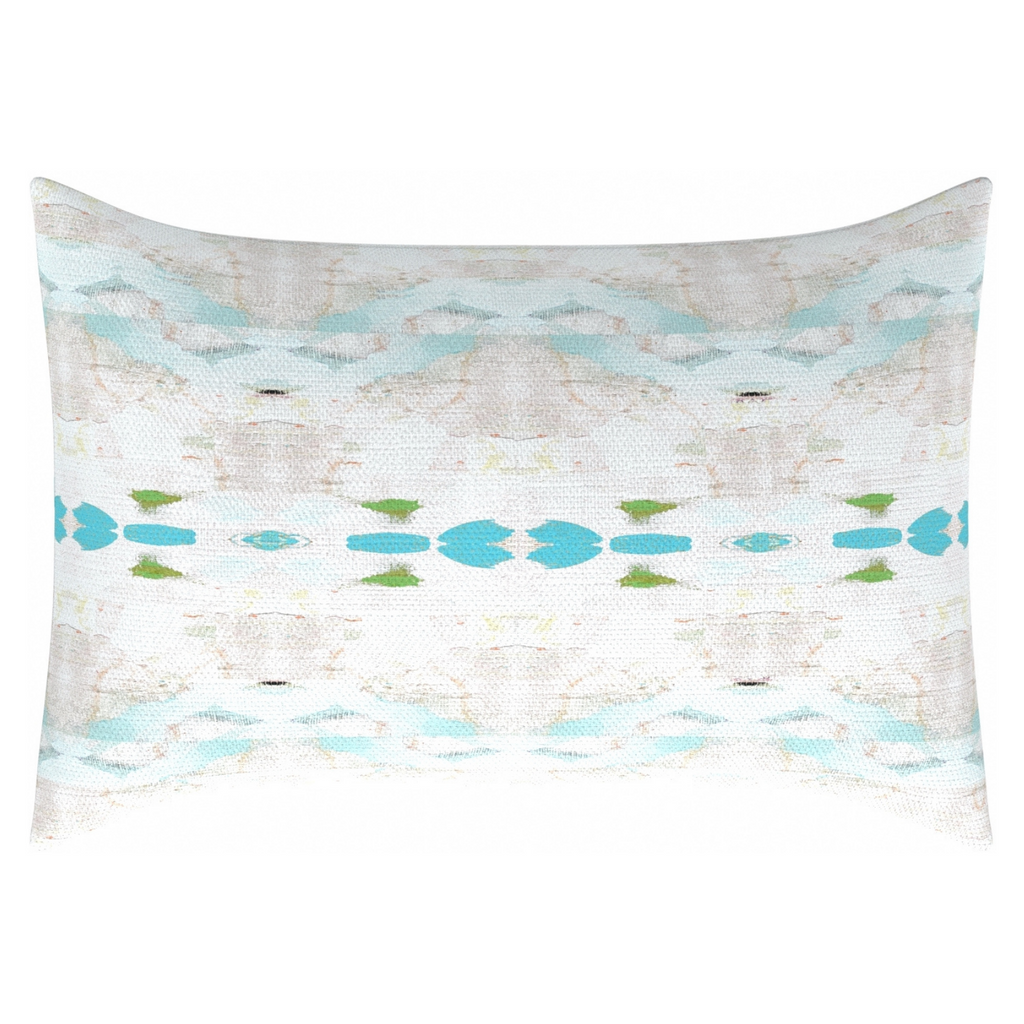 Flower Child Blue linen pillow with shades of blue from Laura Park Designs. Lumbar sofa pillow