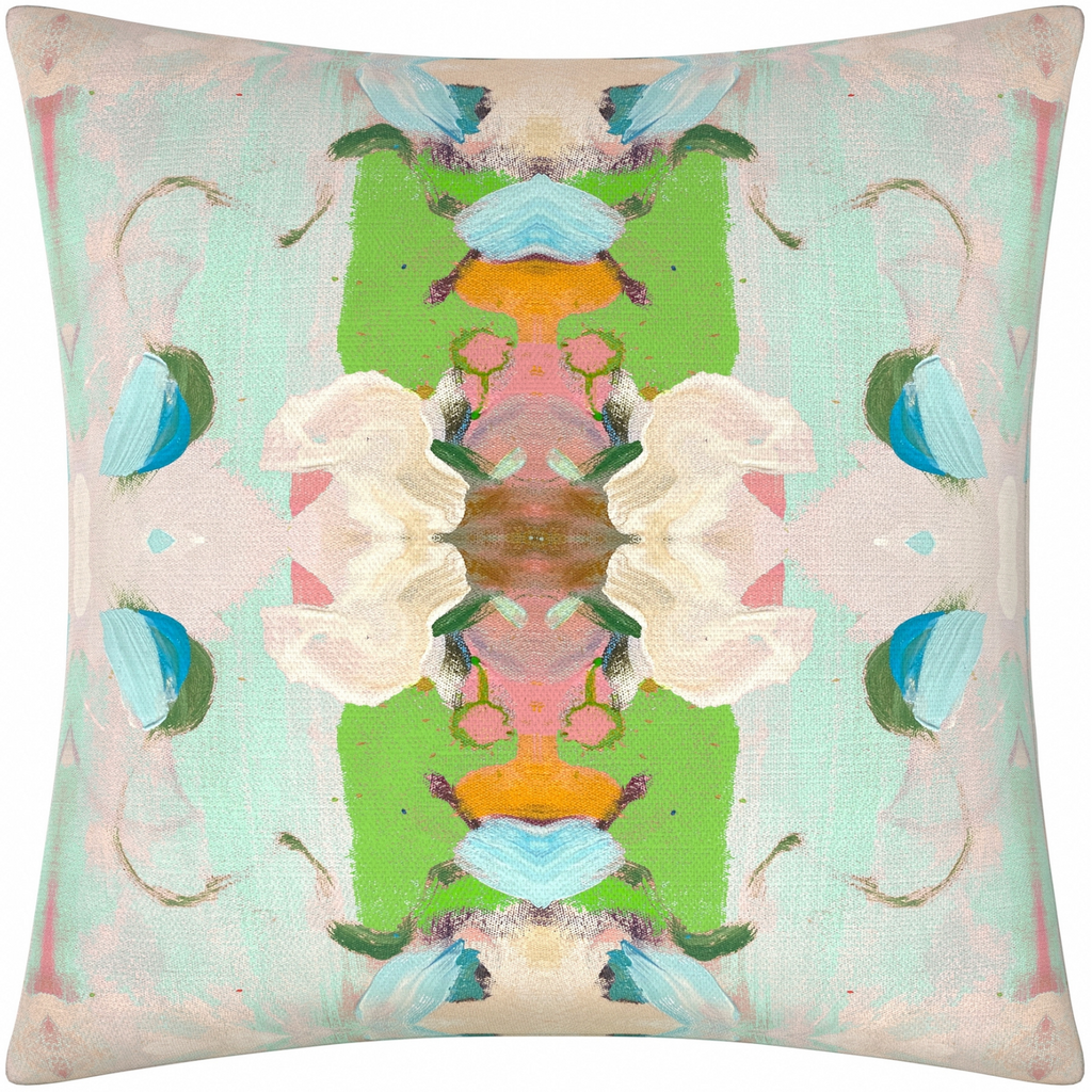 Monet's Garden Green Linen Throw Pillow 26" square