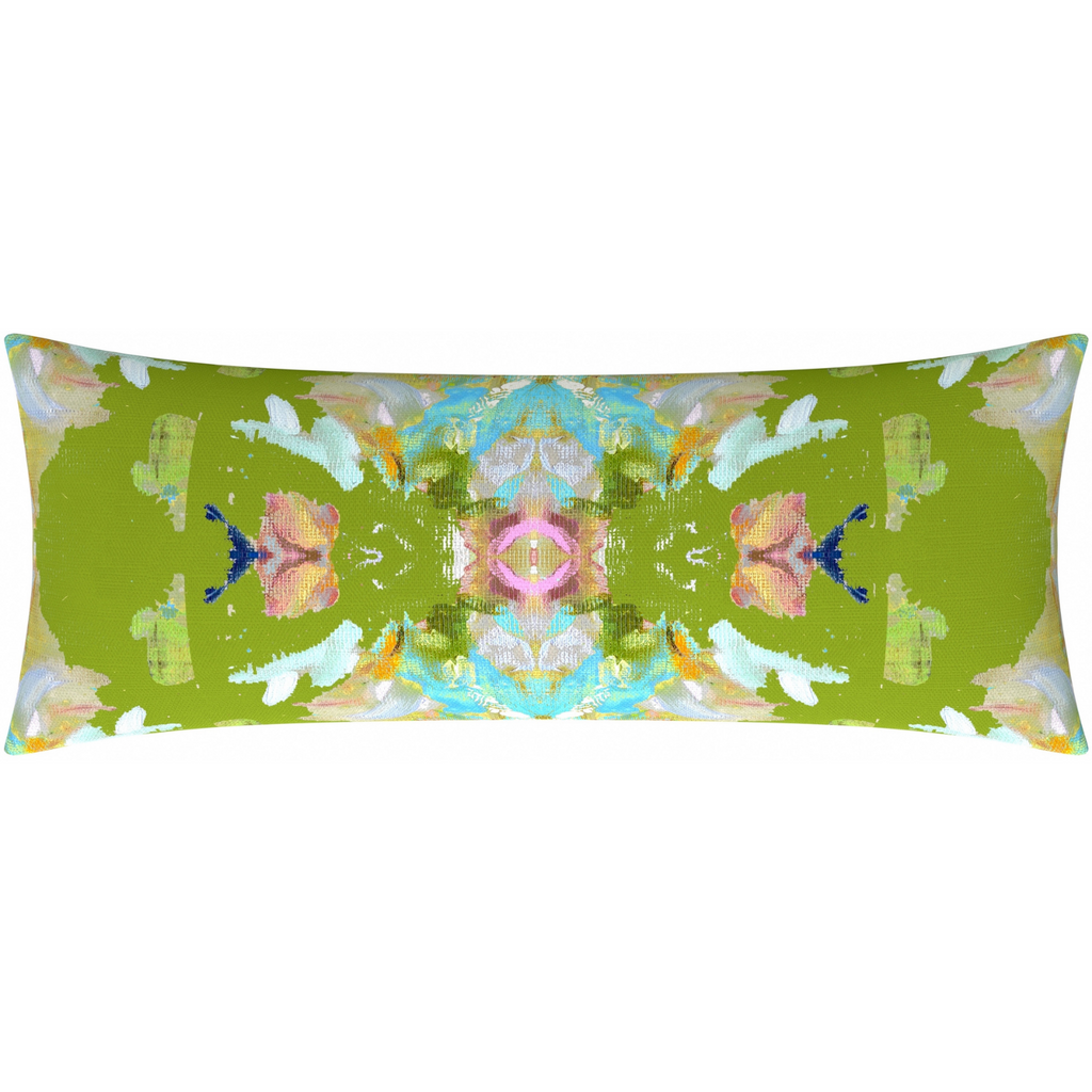 Stained Glass Green Linen Throw Pillow bolster