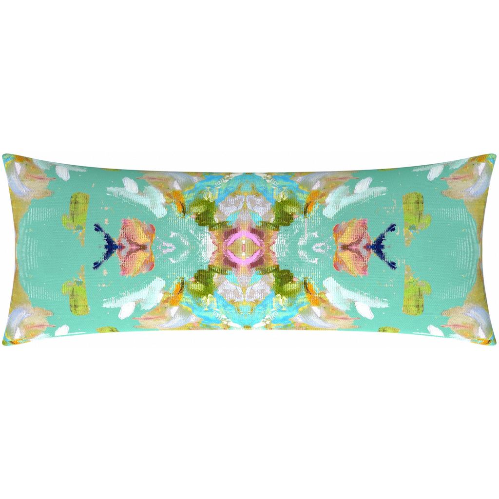 Stained Glass Turquoise Linen Throw Pillow bolster