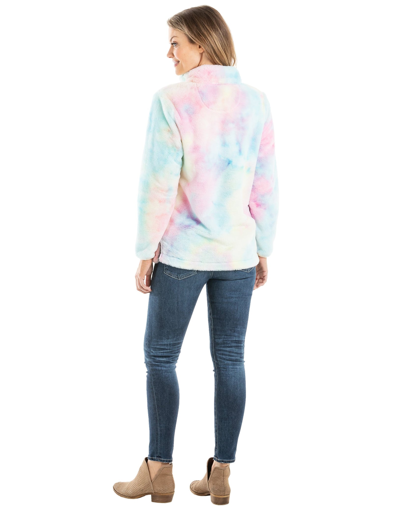 Tie Dye Faux Fur Women's Sherpa Pullover (#1) back view
