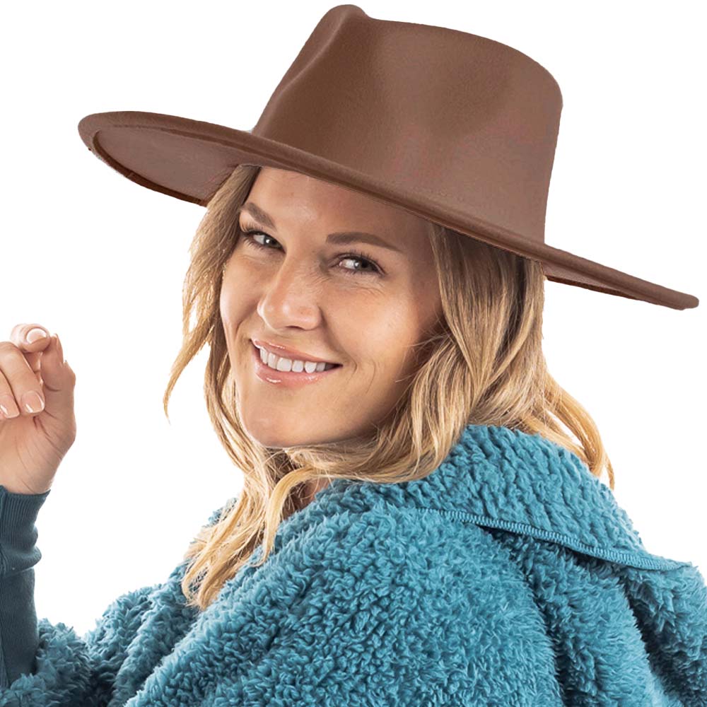 Brown Wide Brim Felt Hat for Women crown detail