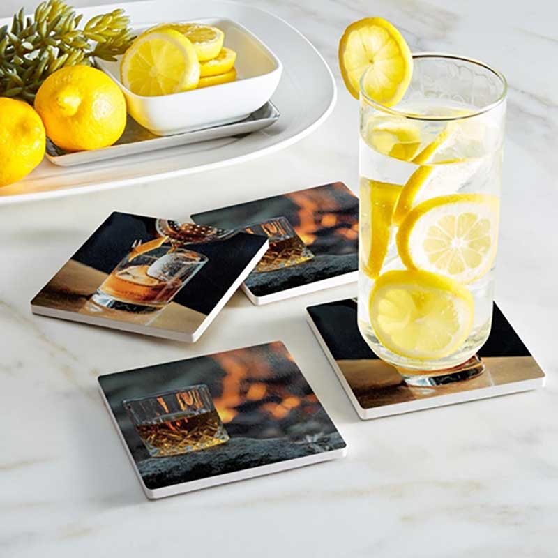 Low Ball Whiskey & Fire Coaster Set lifestyle setting