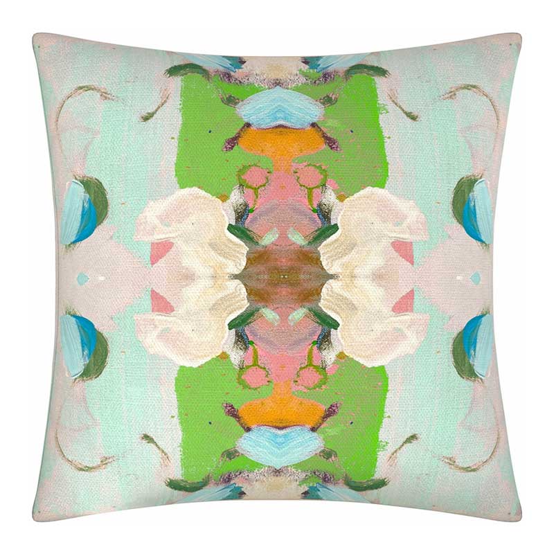 Monet's Garden Green Linen Throw Pillow 22" square