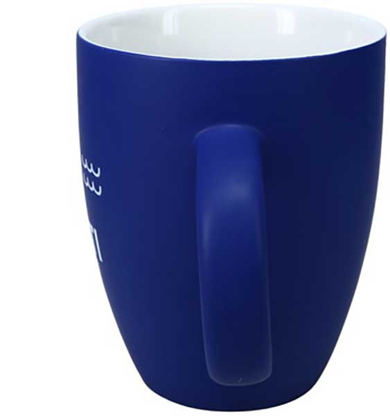 Nauti Girl Cup 20 oz. stoneware matte blue finish with slogan side view