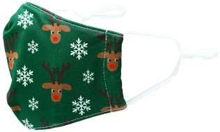 Reindeers & Snowflakes kid's face mask red-nose reindeers and snowflakes side view
