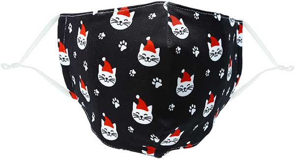 Santa Cat holiday adult face mask with smiling cats in caps