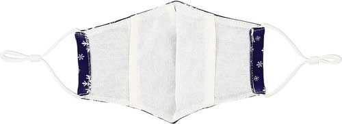 Snowflakes kid's face mask with snwoflakes on blue background inside view