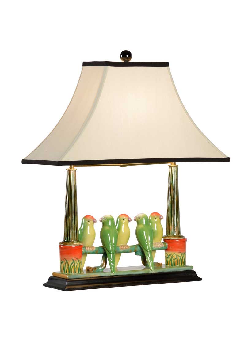 Budgies Table Lamp Kids Room Decor Birds on a Fence Wildwood Home Light Tan Shade