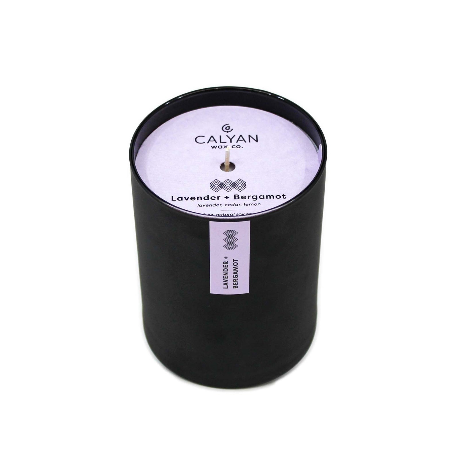 Black matte glass tumbler candle Lavender + Bergamot fragrance from Calyan Wax Company